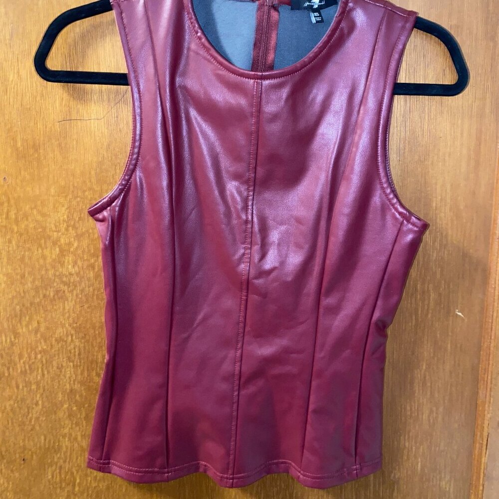 Cherry Red Faux Leather Top